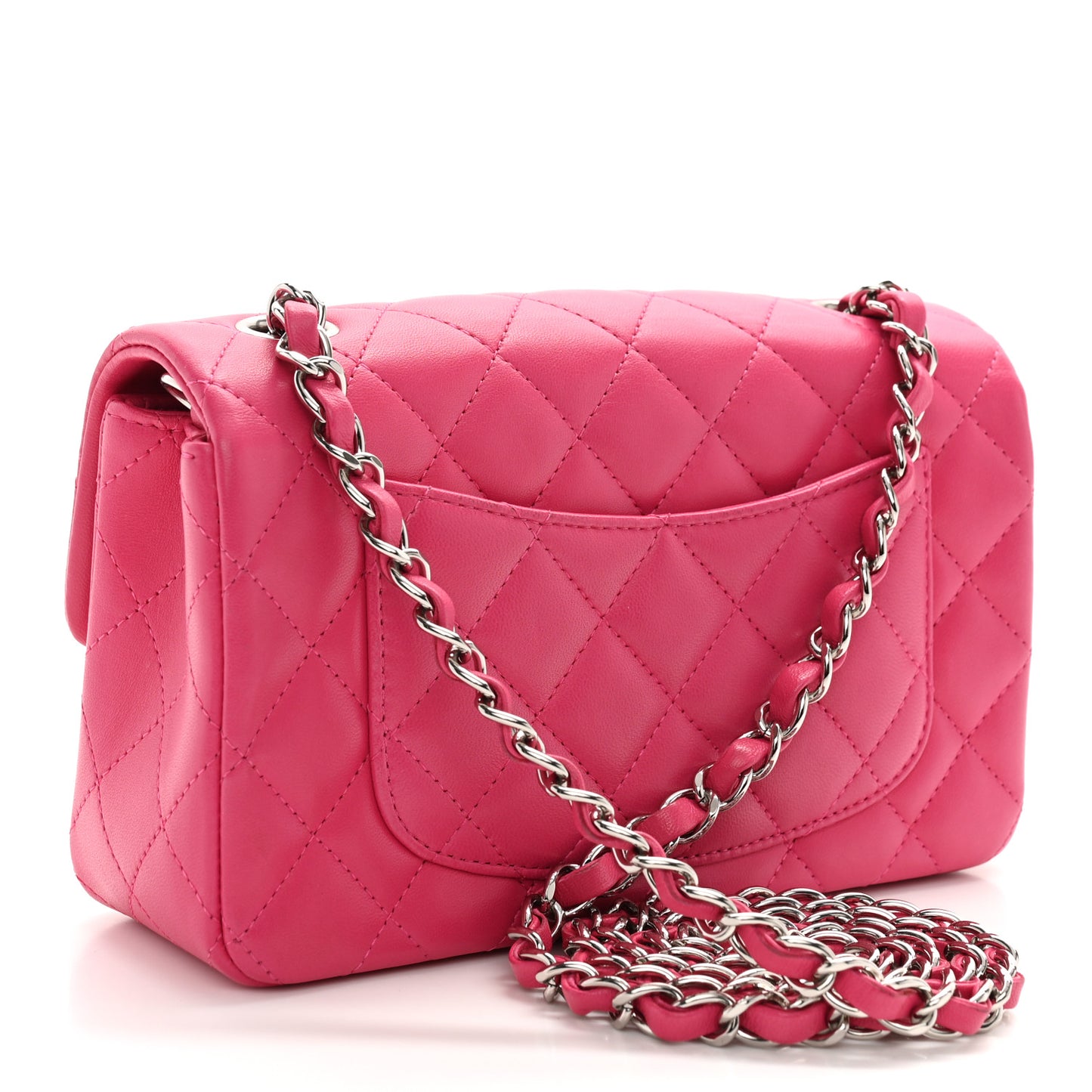 Lambskin Quilted Mini Rectangular Flap Fuchsia
