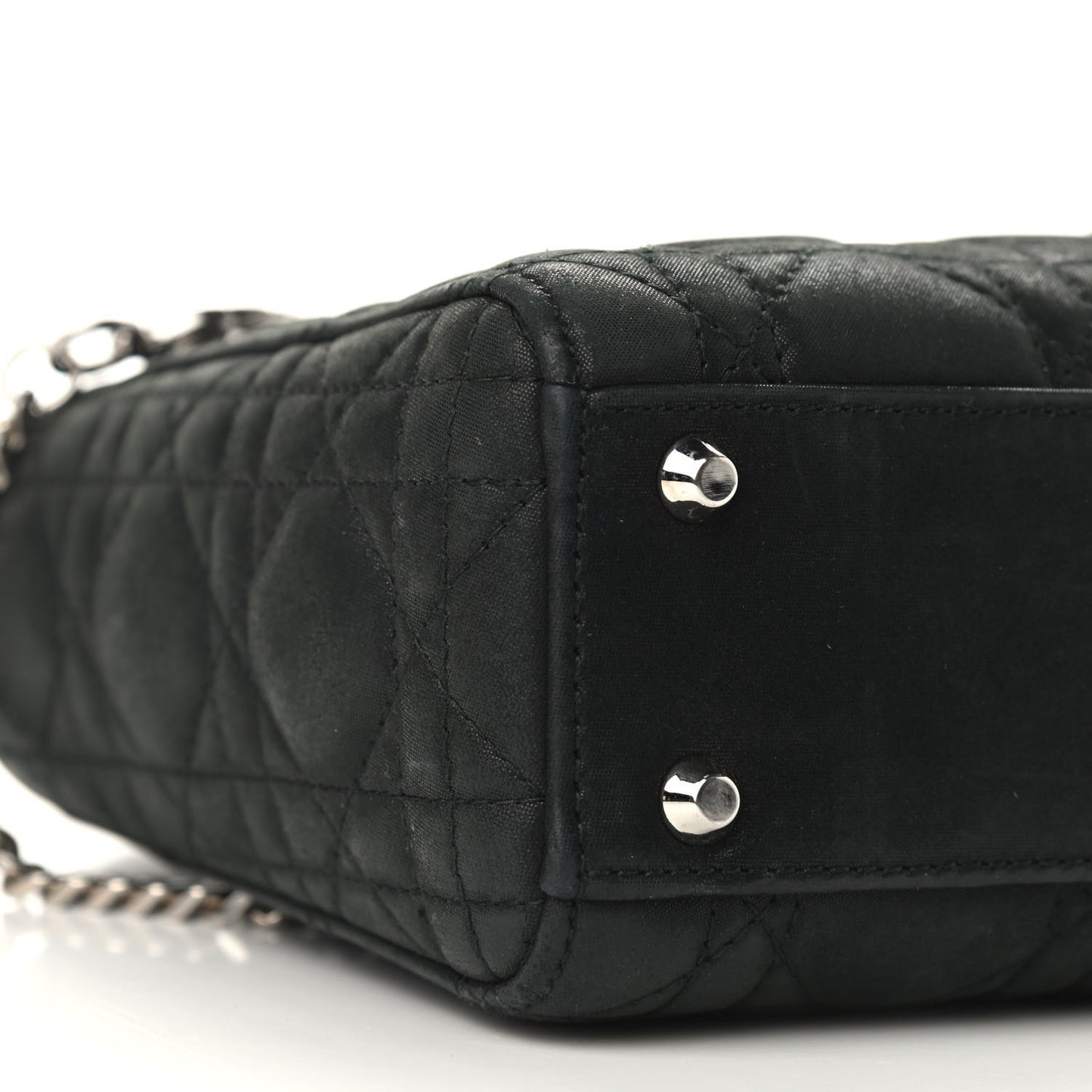 Metallic Calfskin Cannage Mini Lady Dior Black