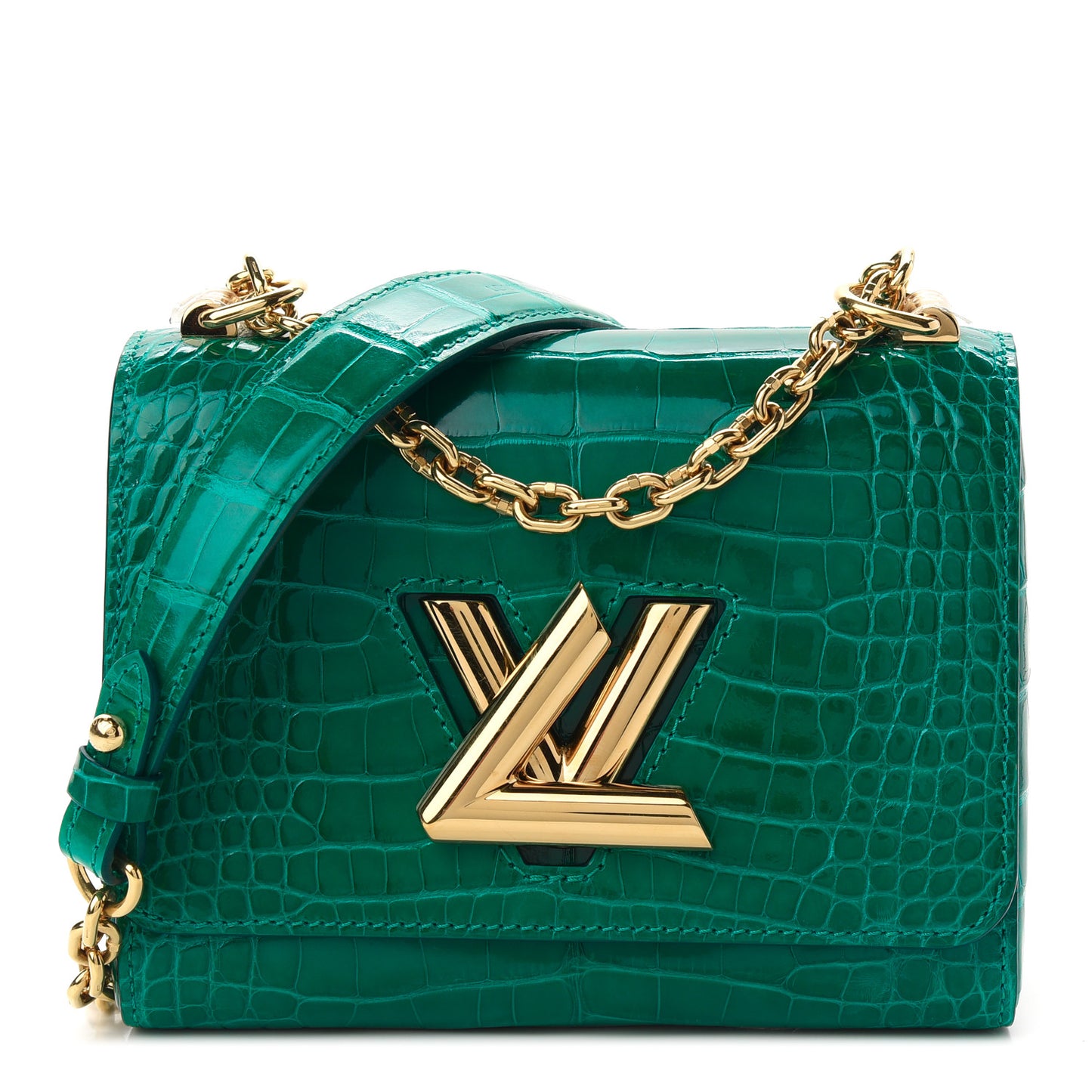 Crocodile Twist Shoulder Bag PM Emeraude