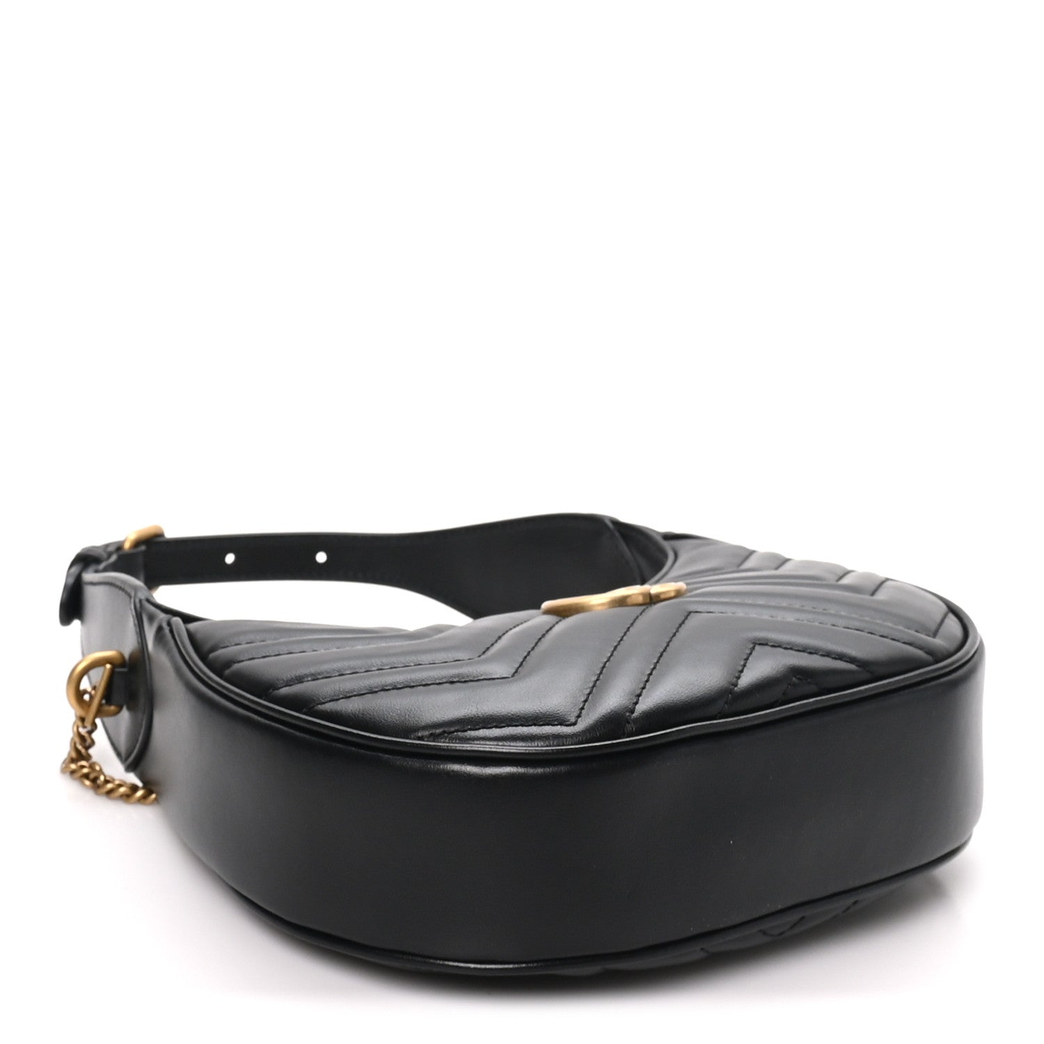 Gucci Calfskin Matelasse Chevron Mini GG Marmont Half Moon Hobo Black 3 of 9