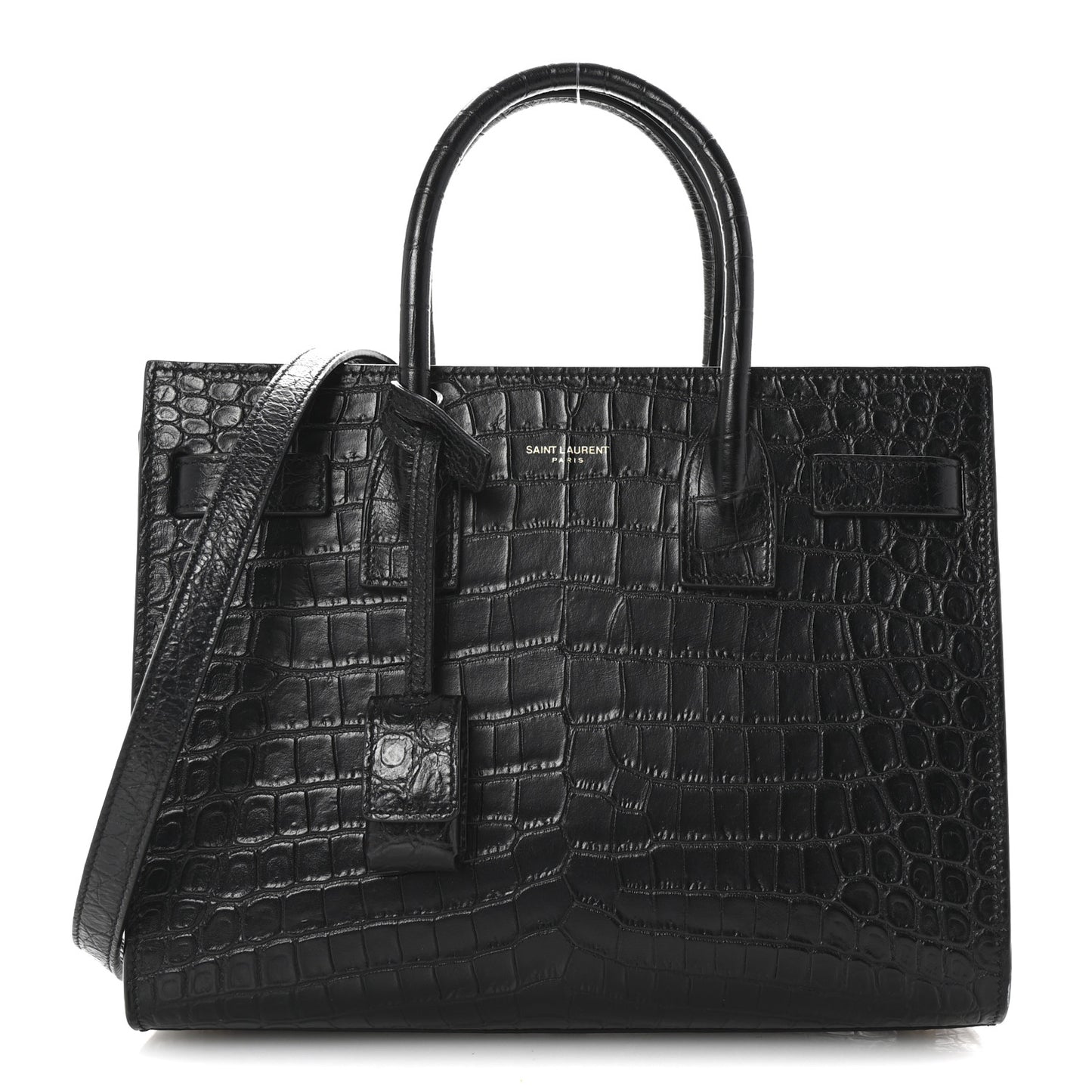 Calfskin Crocodile Embossed Baby Sac De Jour Black