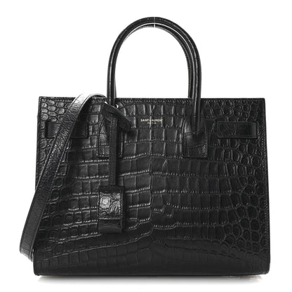 Saint Laurent Calfskin Crocodile Embossed Baby Sac De Jour Black 1 of 9