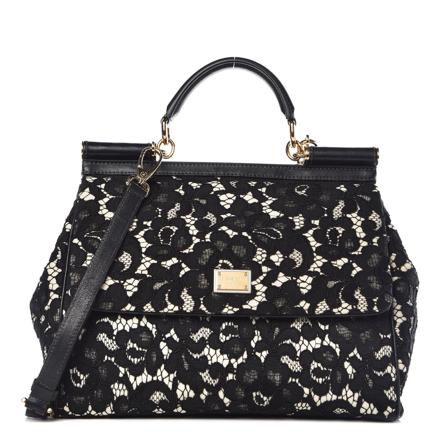 Calfskin Lace Large Miss Sicily Satchel Black
