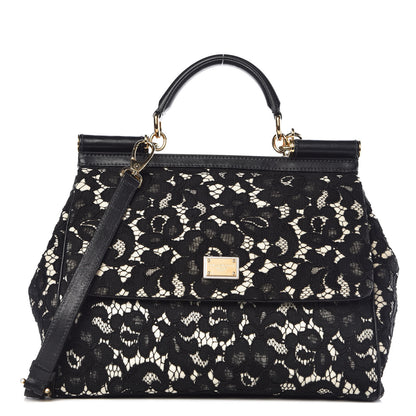 Dolce & Gabbana Calfskin Lace Large Miss Sicily Satchel Black 1 of 9