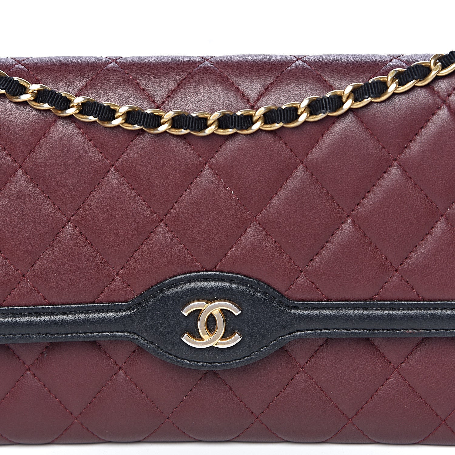 Chanel Lambskin Quilted Two Tone Clutch With Chain Burgundy Black 14 of 14