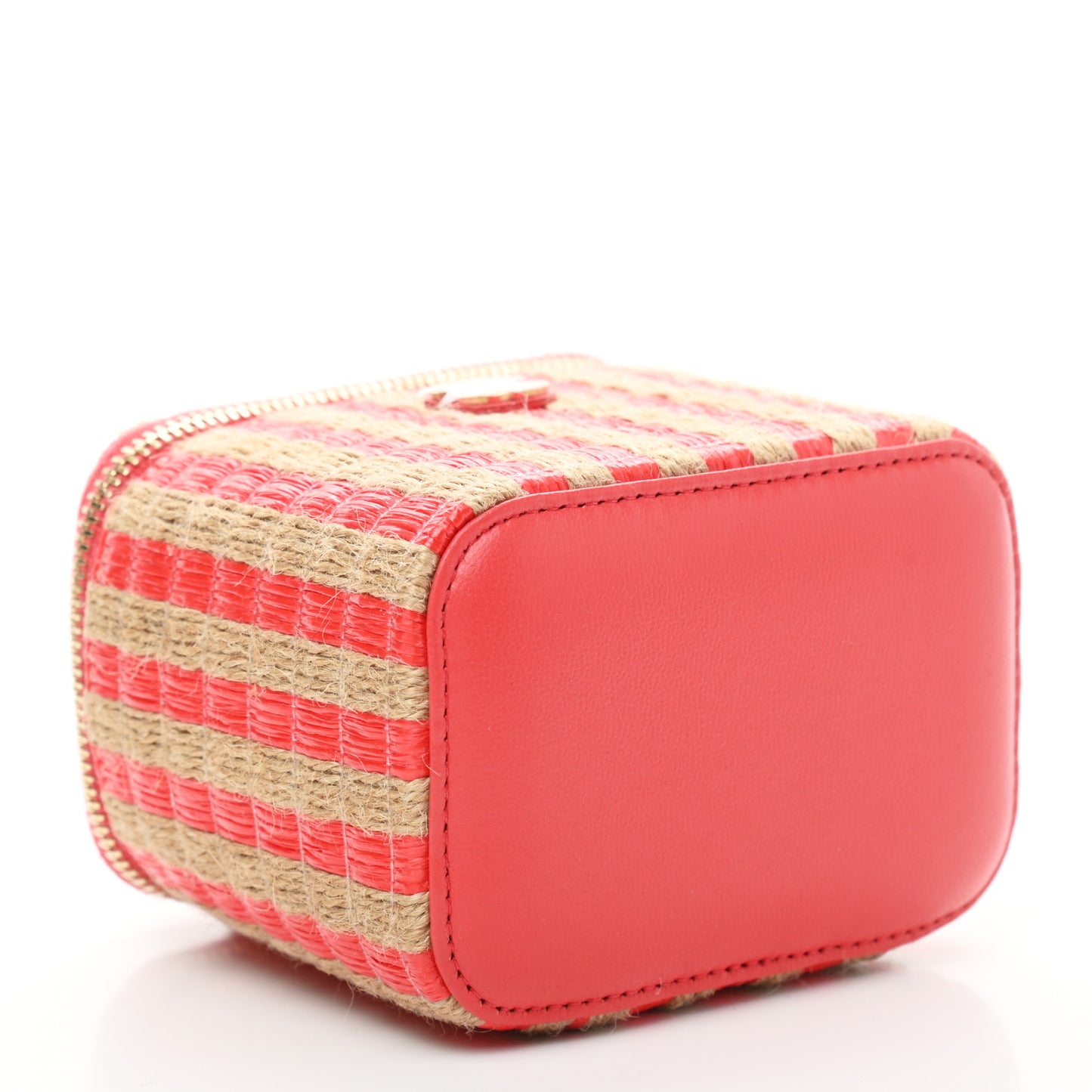 Raffia Jute Striped Mini Vanity Case With Chain Red Beige