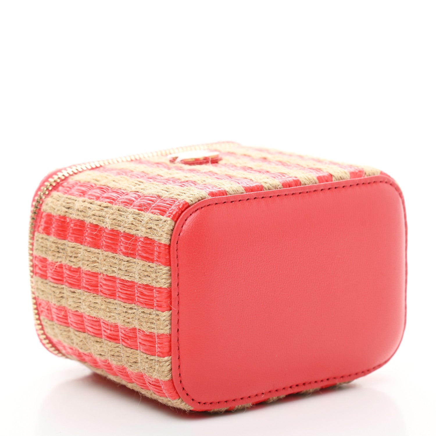 Chanel Raffia Jute Striped Mini Vanity Case With Chain Red Beige 3 of 6