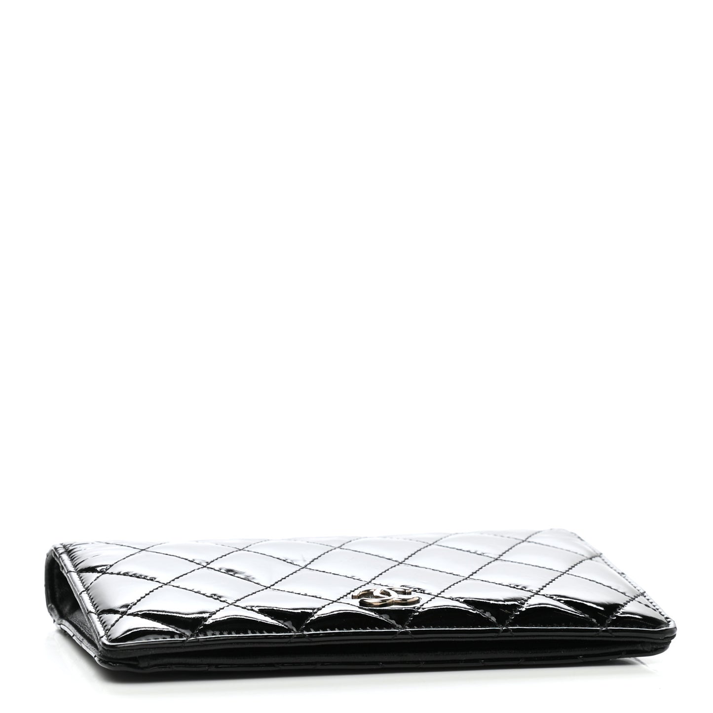 Patent Quilted Flap Wallet Black