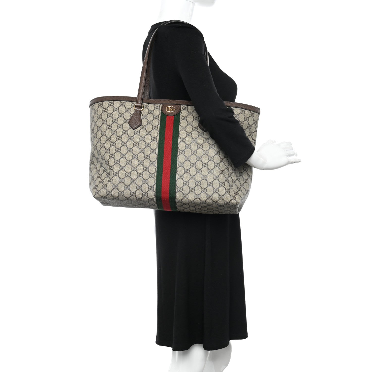 Gucci GG Supreme Monogram Textured Calfskin Web Medium Ophidia Shopping Tote Beige Ebony New Acero 2 of 10
