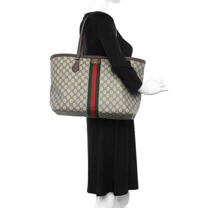 Gucci GG Supreme Monogram Textured Calfskin Web Medium Ophidia Shopping Tote Beige Ebony New Acero 2 of 10