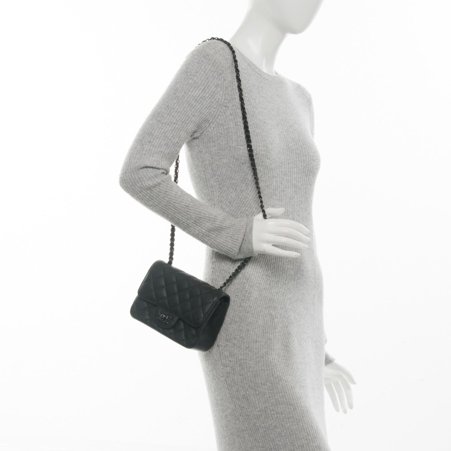 Crumpled Calfskin Quilted Mini Square Flap So Black