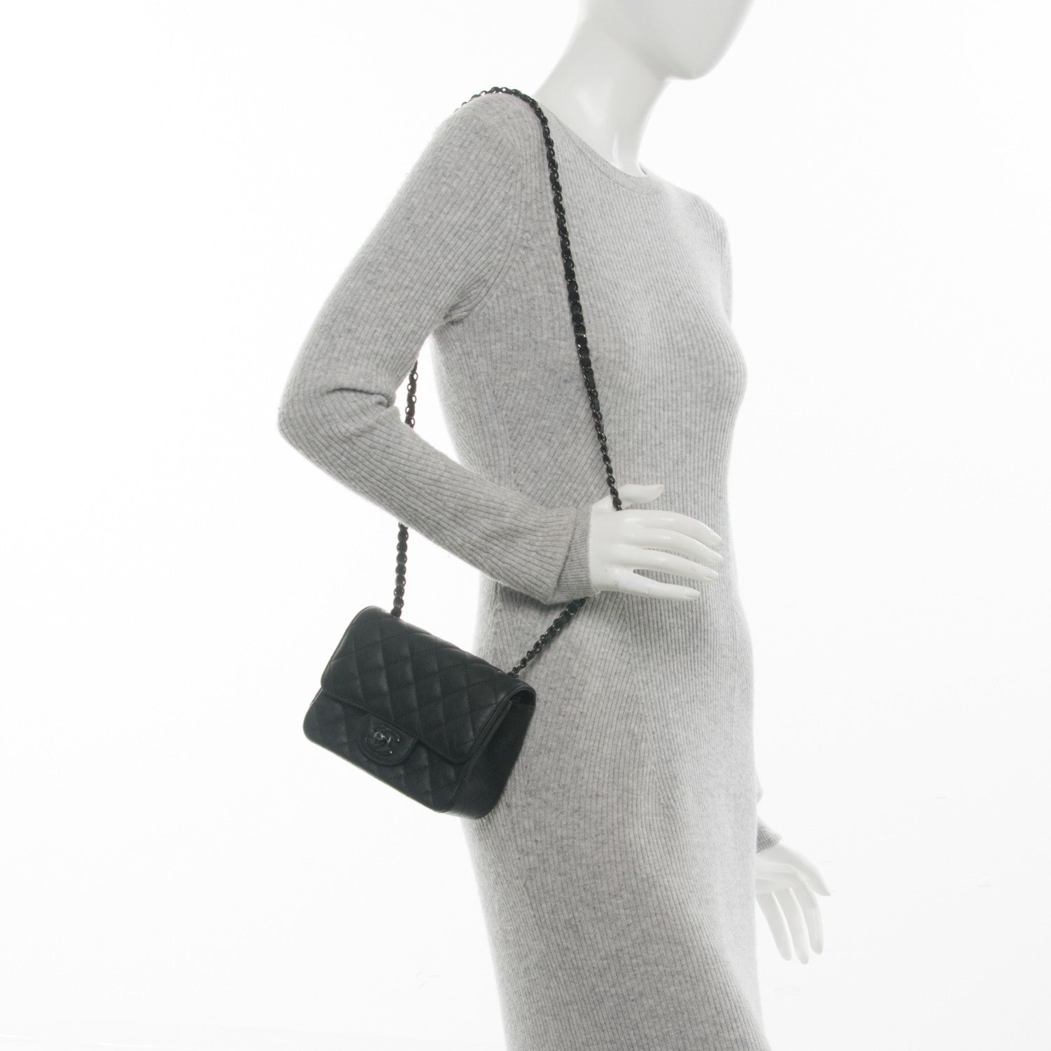Chanel Crumpled Calfskin Quilted Mini Square Flap So Black 2 of 6