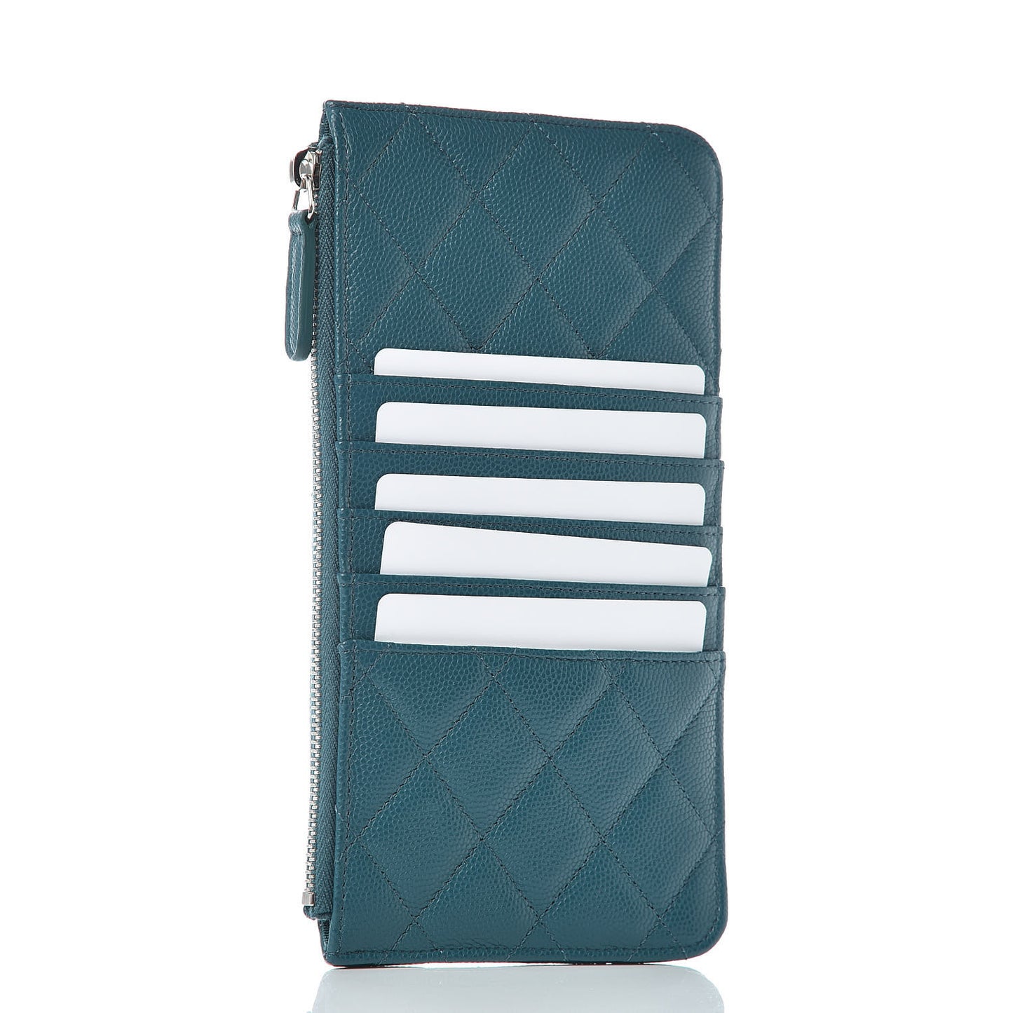 Caviar Quilted Classic Flat Wallet Pouch Dark Turquoise