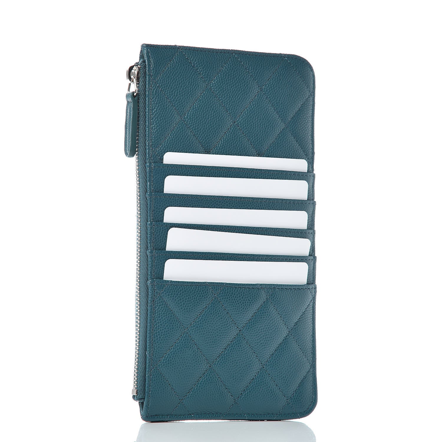 Chanel Caviar Quilted Classic Flat Wallet Pouch Dark Turquoise 3 of 8