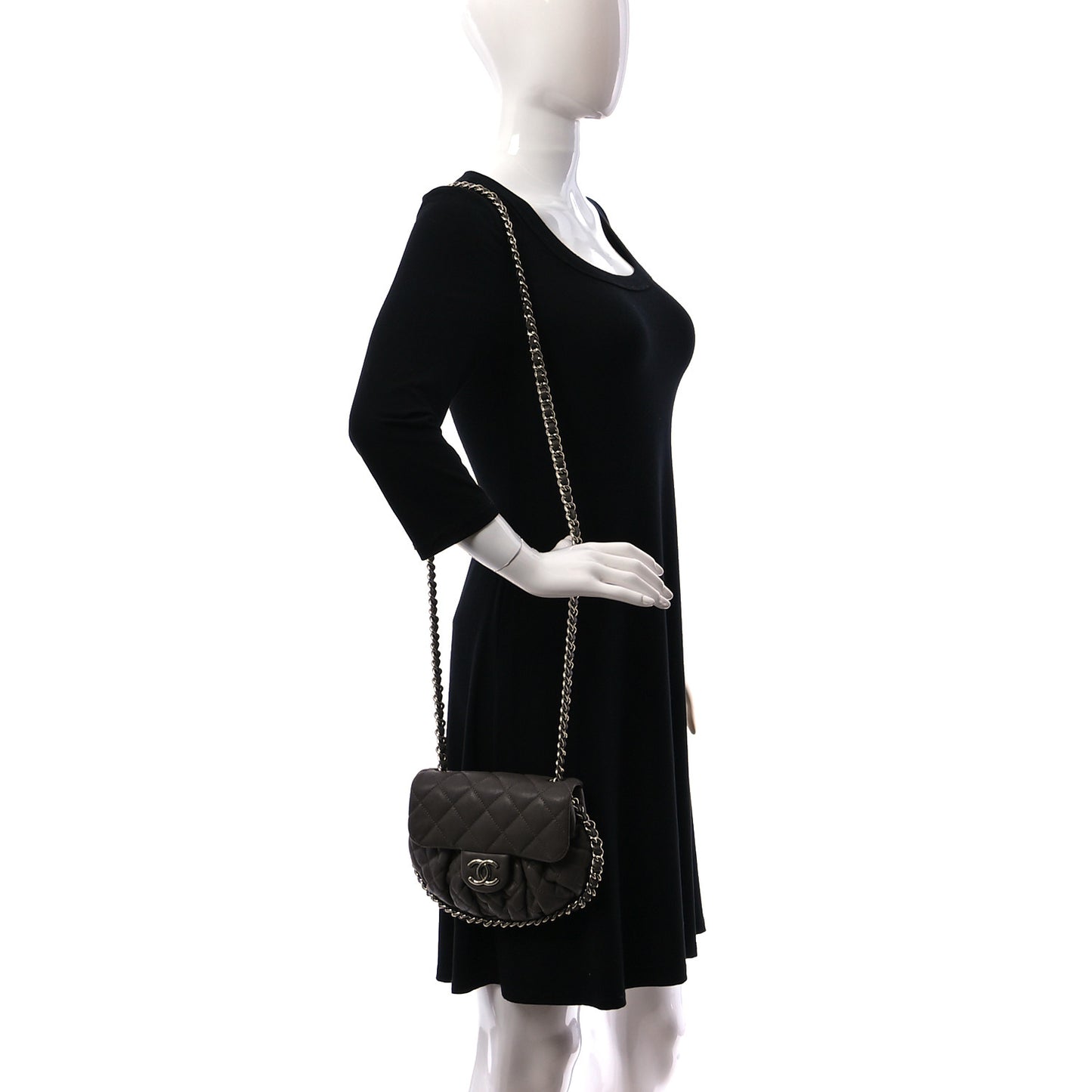 Washed Lambskin Quilted Medium Chain Around Flap Taupe