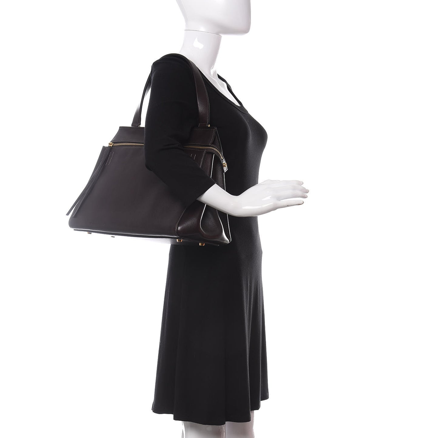 Smooth Calfskin Large Edge Shoulder Bag Brown