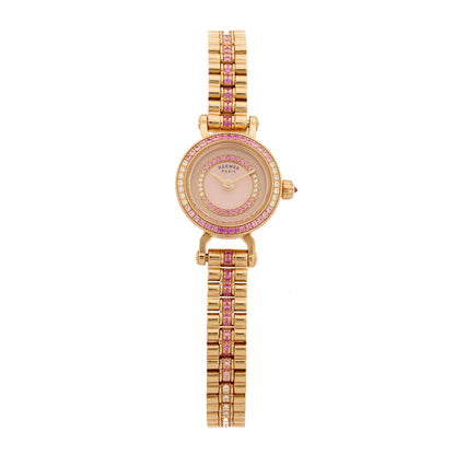 Hermes 18K Rose Gold Diamond Pink Sapphire 16mm Faubourg Quartz Watch 1 of 5