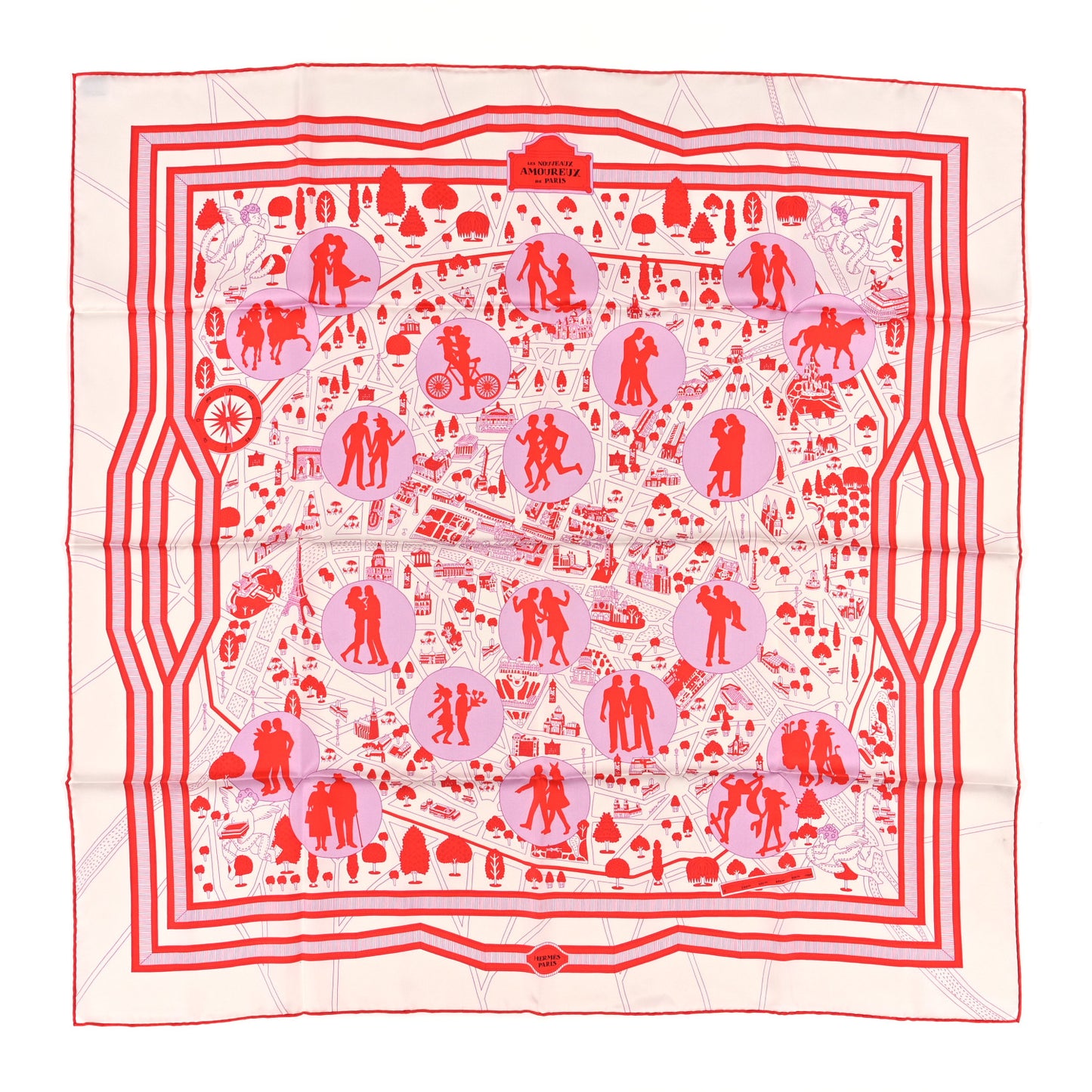 Silk Les Nouveaux Amoureux de Paris Scarf 90 Blanc Rogue Mauve
