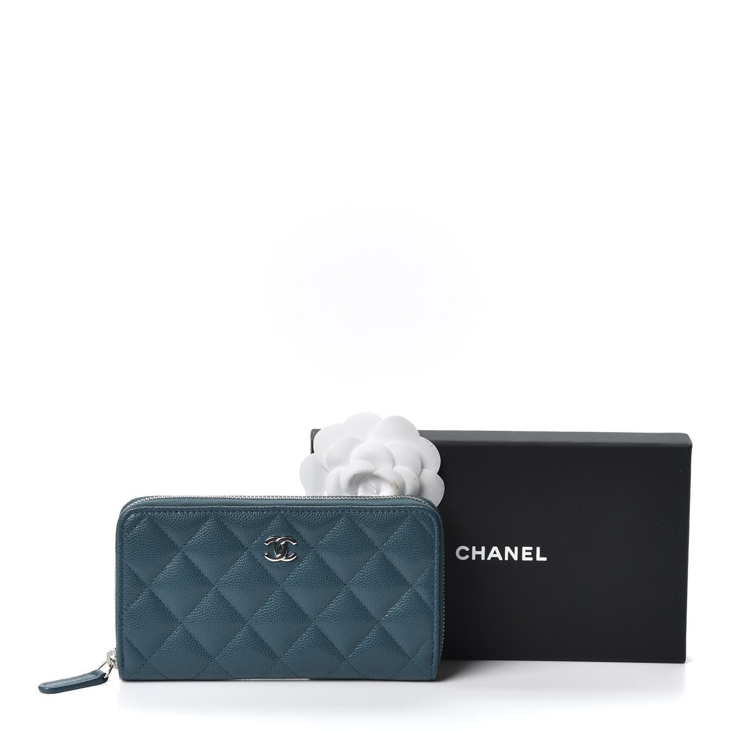Caviar Quilted Medium Zip Around Wallet Dark Turquoise