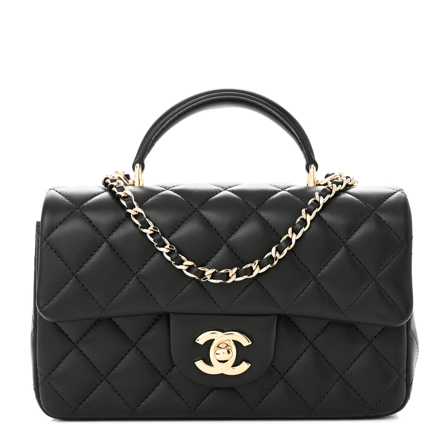 Chanel Lambskin Quilted Mini Top Handle Rectangular Flap Black 1 of 11