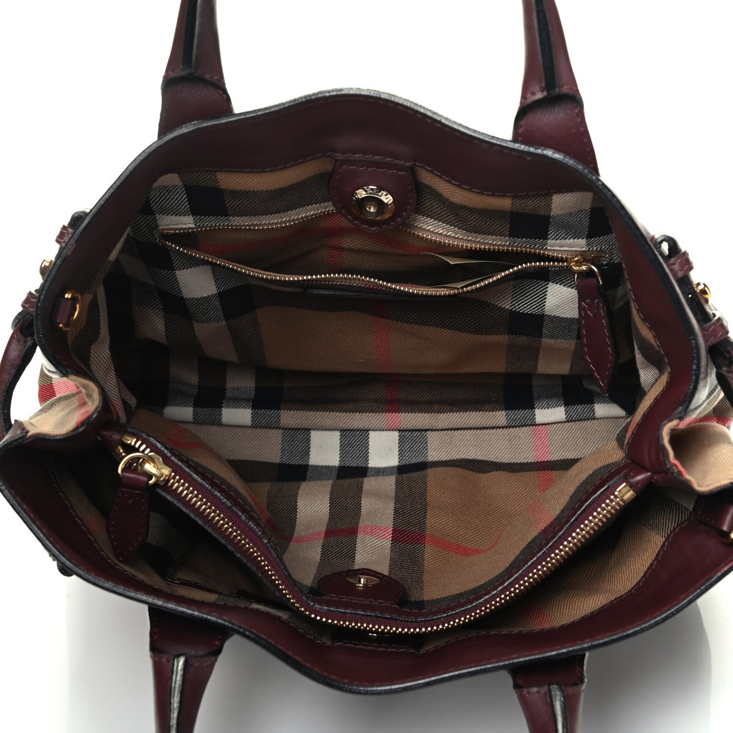 Smooth Calfskin House Check Medium Banner Tote Deep Claret