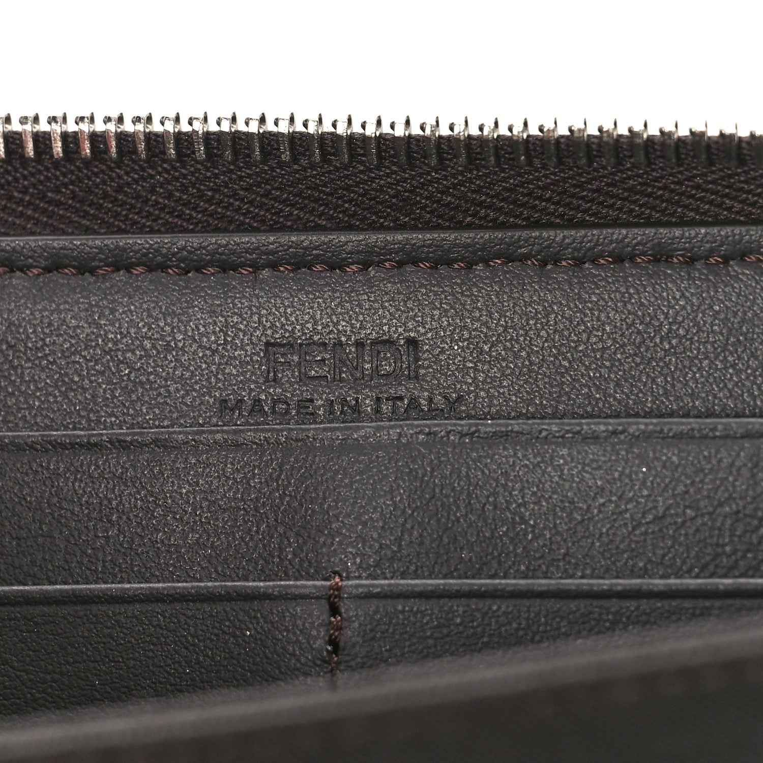 Fendi Glazed Fabric Vitello King FF 1974 Diagonal Zip Around Wallet Tobacco Moro Cuoio 6 of 8
