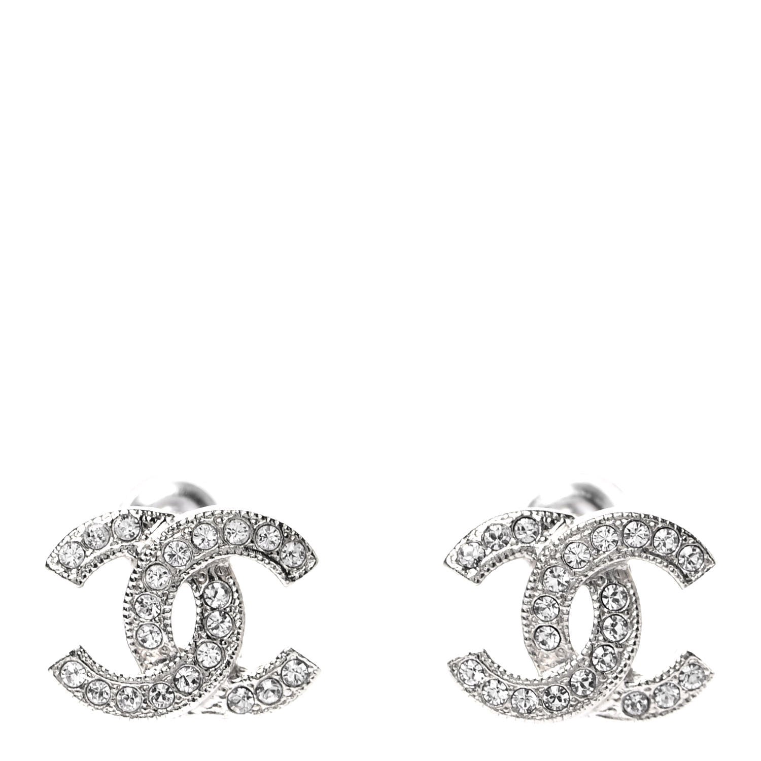 Chanel Crystal Mini Timeless CC Earrings Silver 1 of 4