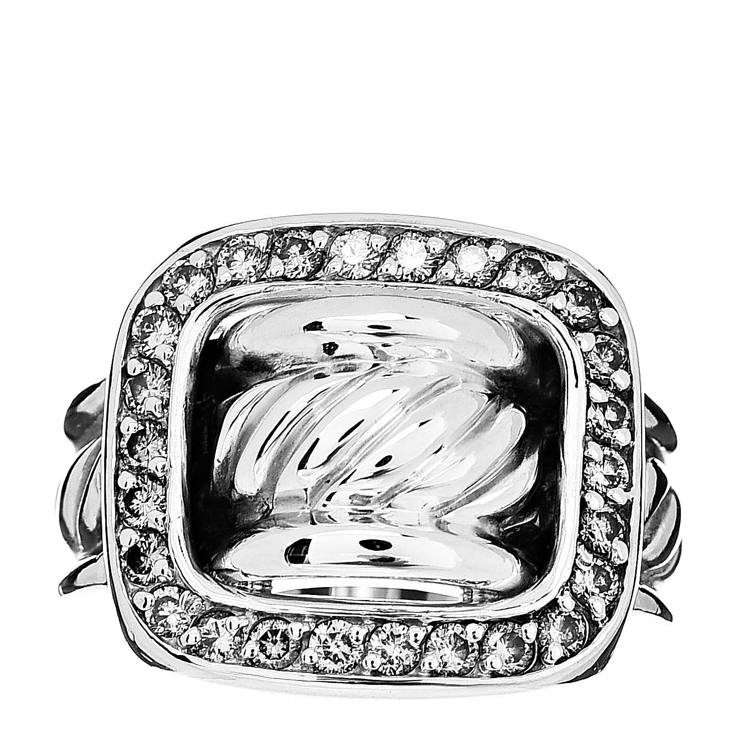 David Yurman Sterling Silver Diamond Buckle Ring 51 5.75 1 of 5