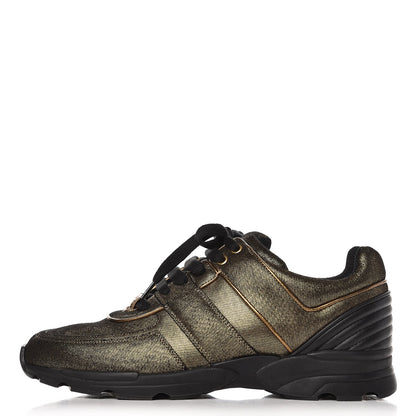 Chanel Metallic Fabric Calfskin Womens CC Sneakers 41 Golden Brown 1 of 8