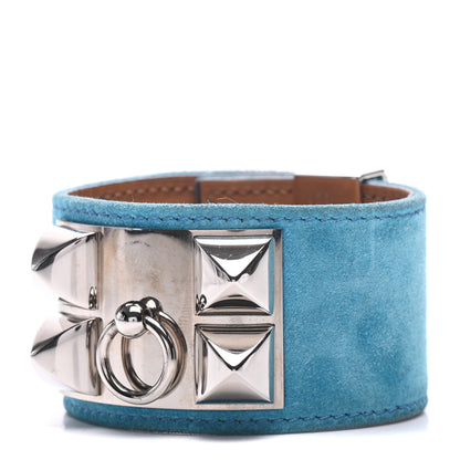 Hermes Veau Doblis Suede Collier de Chien CDC Bracelet Turquoise 1 of 8