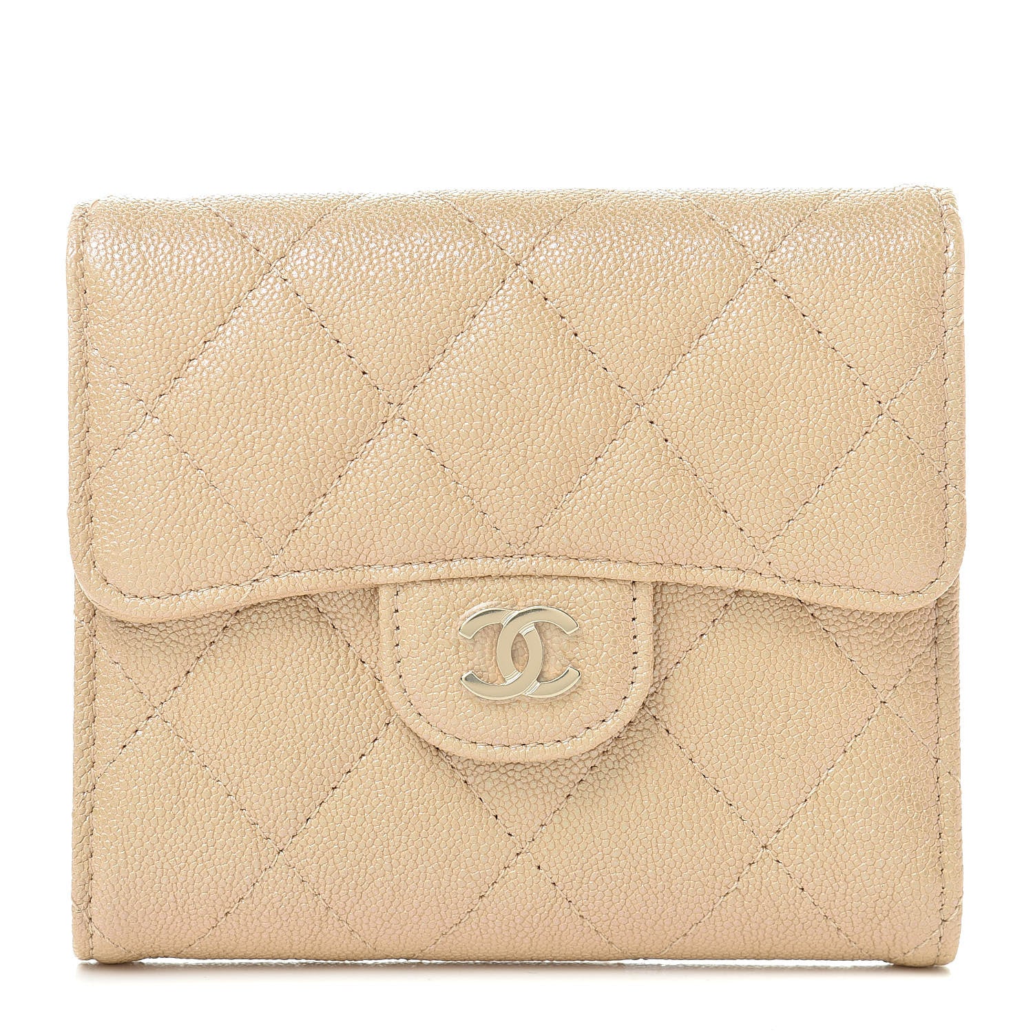 Chanel Iridescent Caviar Quilted Compact Flap Wallet Beige 1 of 9