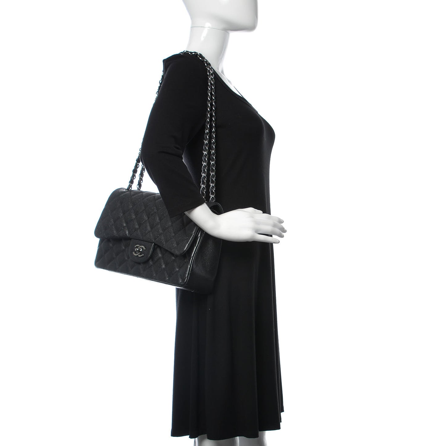 Iridescent Caviar Quilted Jumbo Double Flap Black