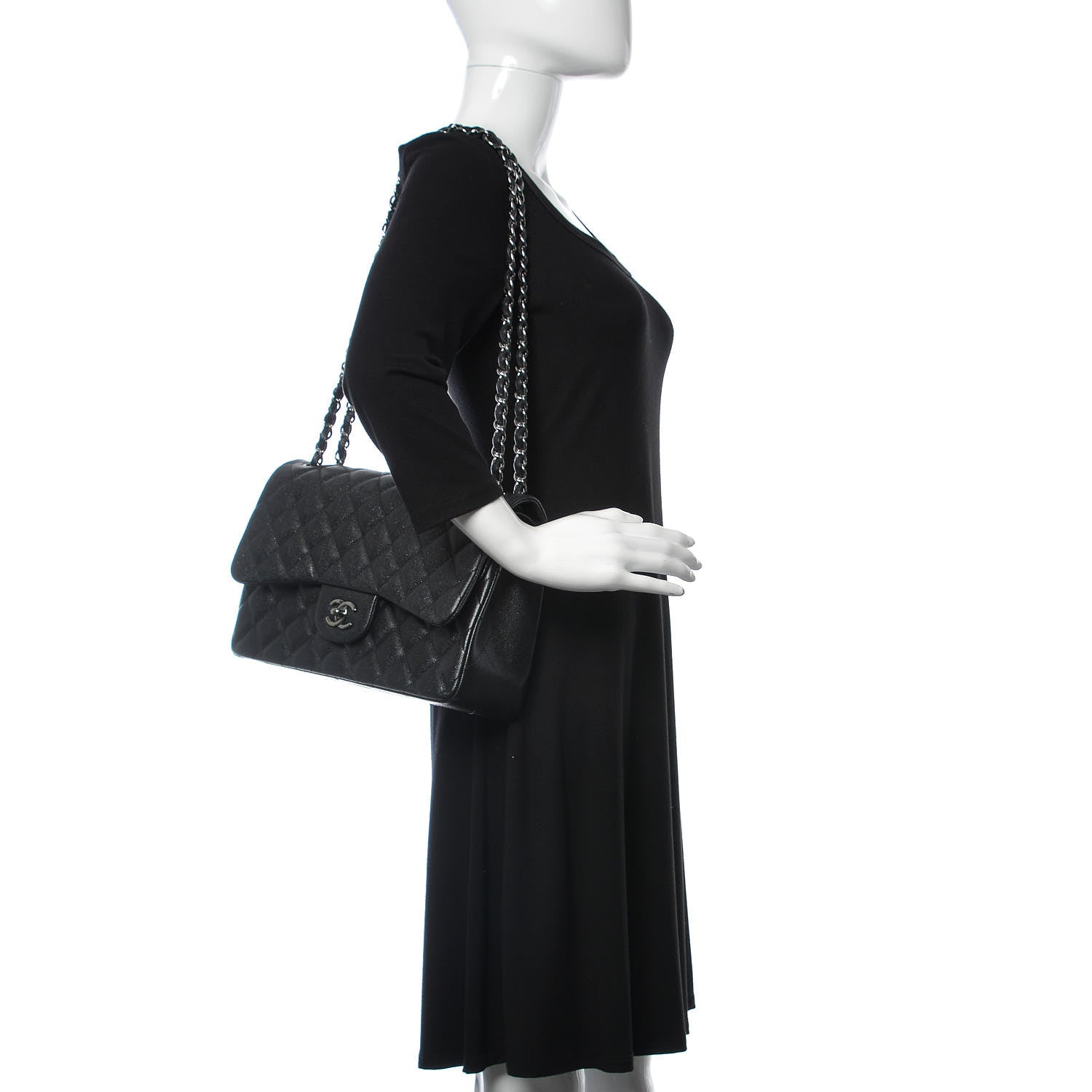 Chanel Iridescent Caviar Quilted Jumbo Double Flap Black 2 of 12