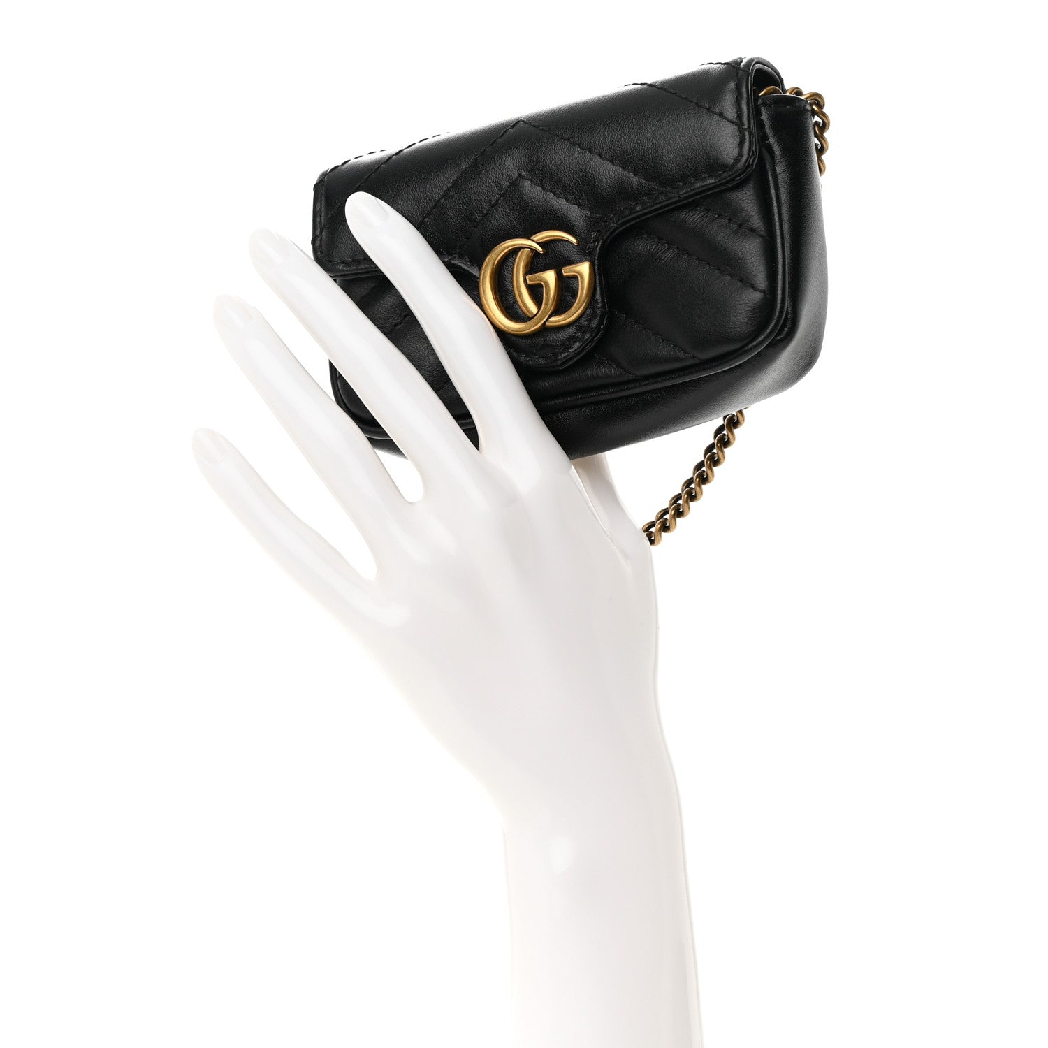Gucci Calfskin Matelasse GG Marmont 2.0 Coin Purse On A Chain Black 2 of 8