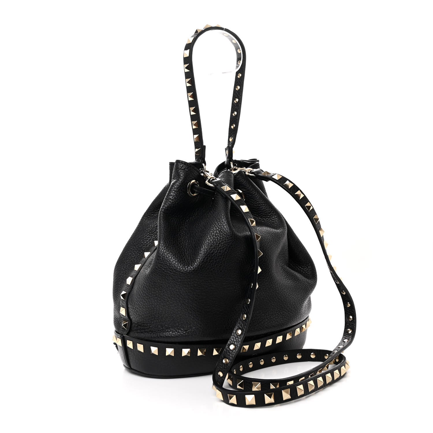 Valentino Garavani Pebbled Calfskin Small Rockstud Bucket Bag Black 3 of 9