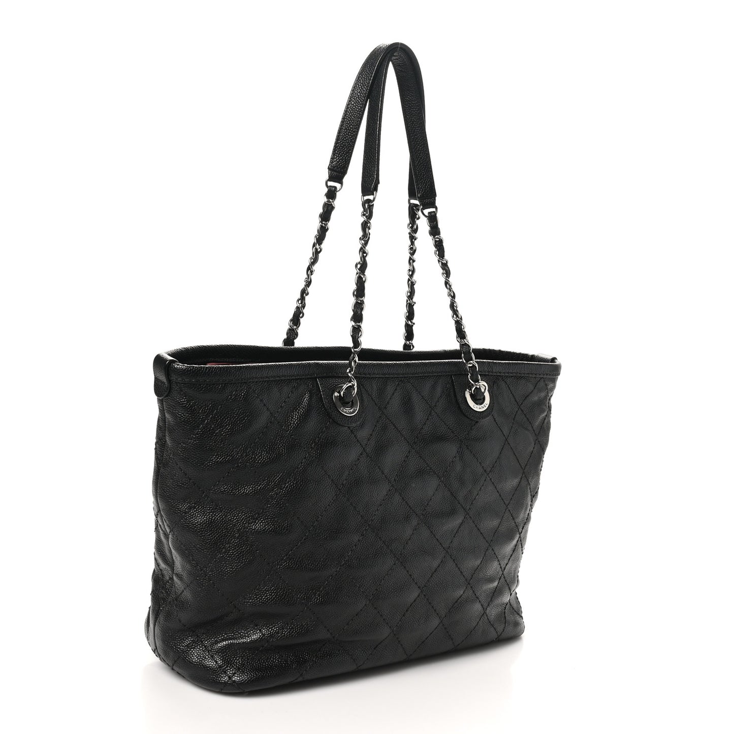 Grained Calfskin Quilted Small Daily Shopping Tote Black