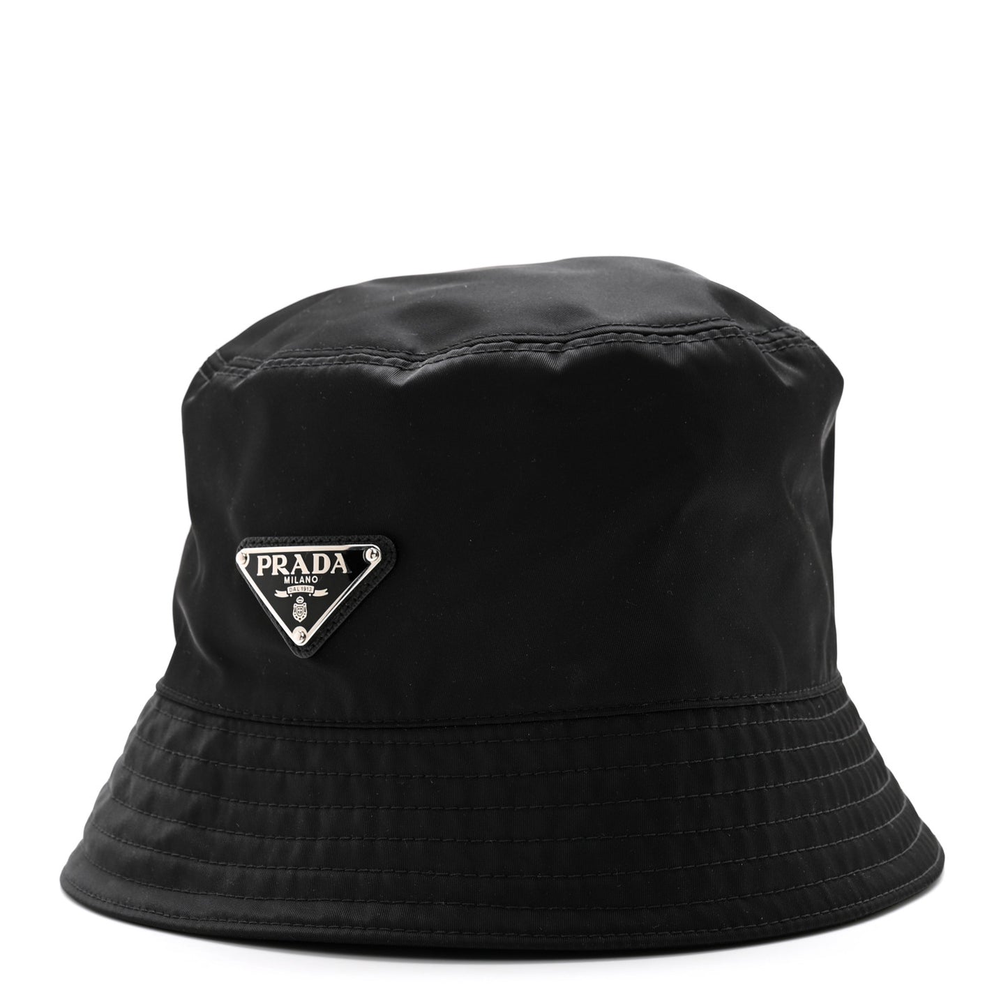 Re-Nylon Metal Triangle Logo Womens Bucket Hat M Black