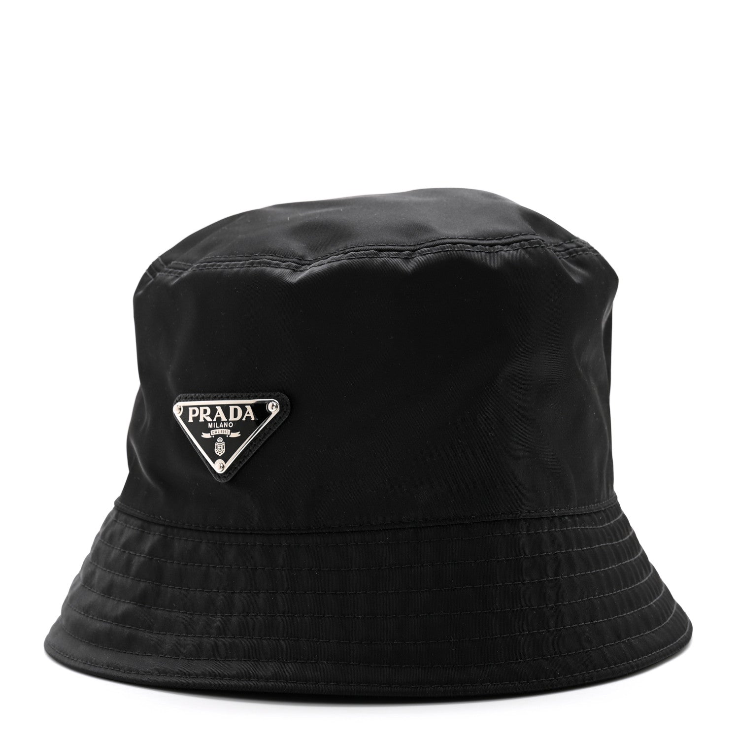 Prada Re-Nylon Metal Triangle Logo Womens Bucket Hat M Black 1 of 10