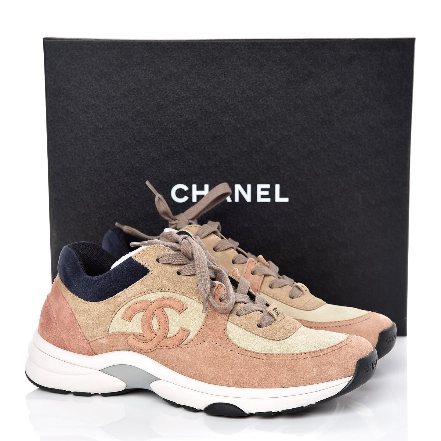 Suede Calfskin CC Sneakers 37.5 Brown Beige