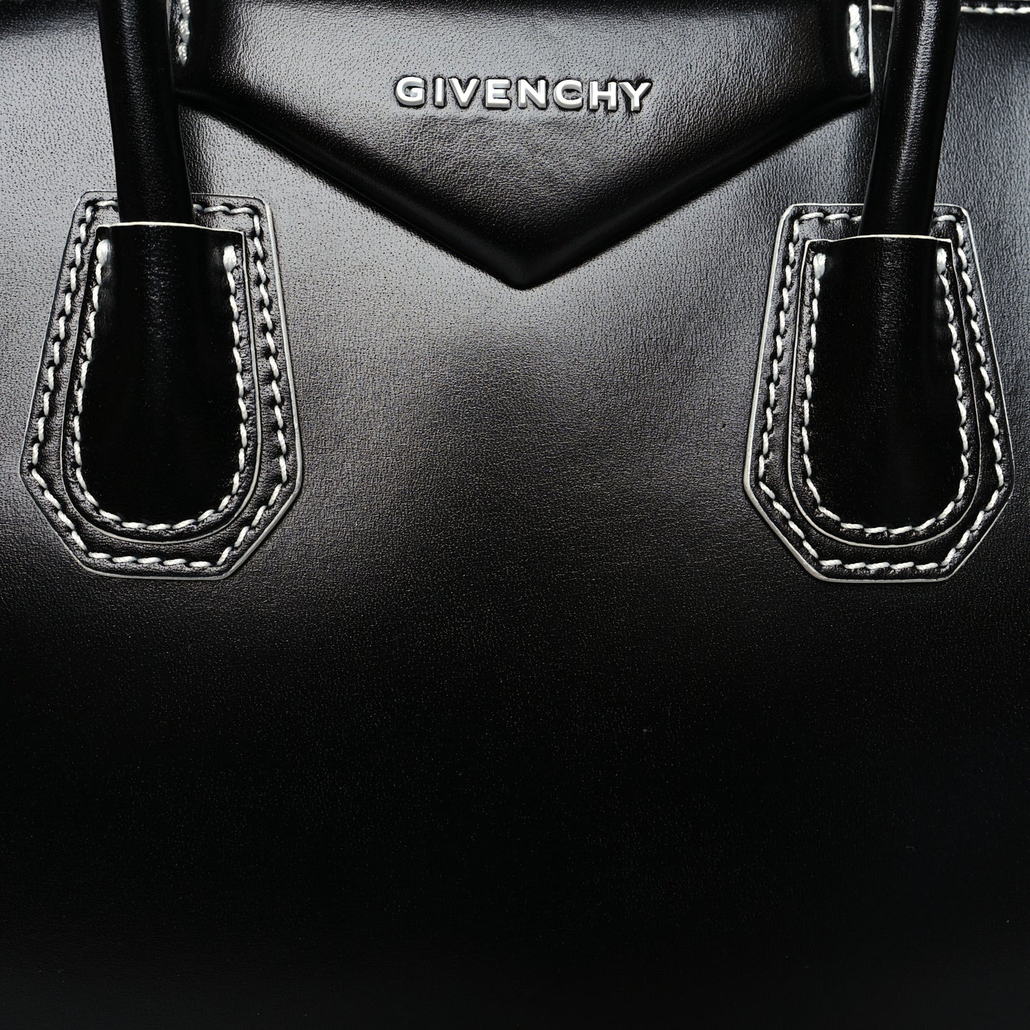 Calfskin Contrast Topstitch Small Antigona Black White