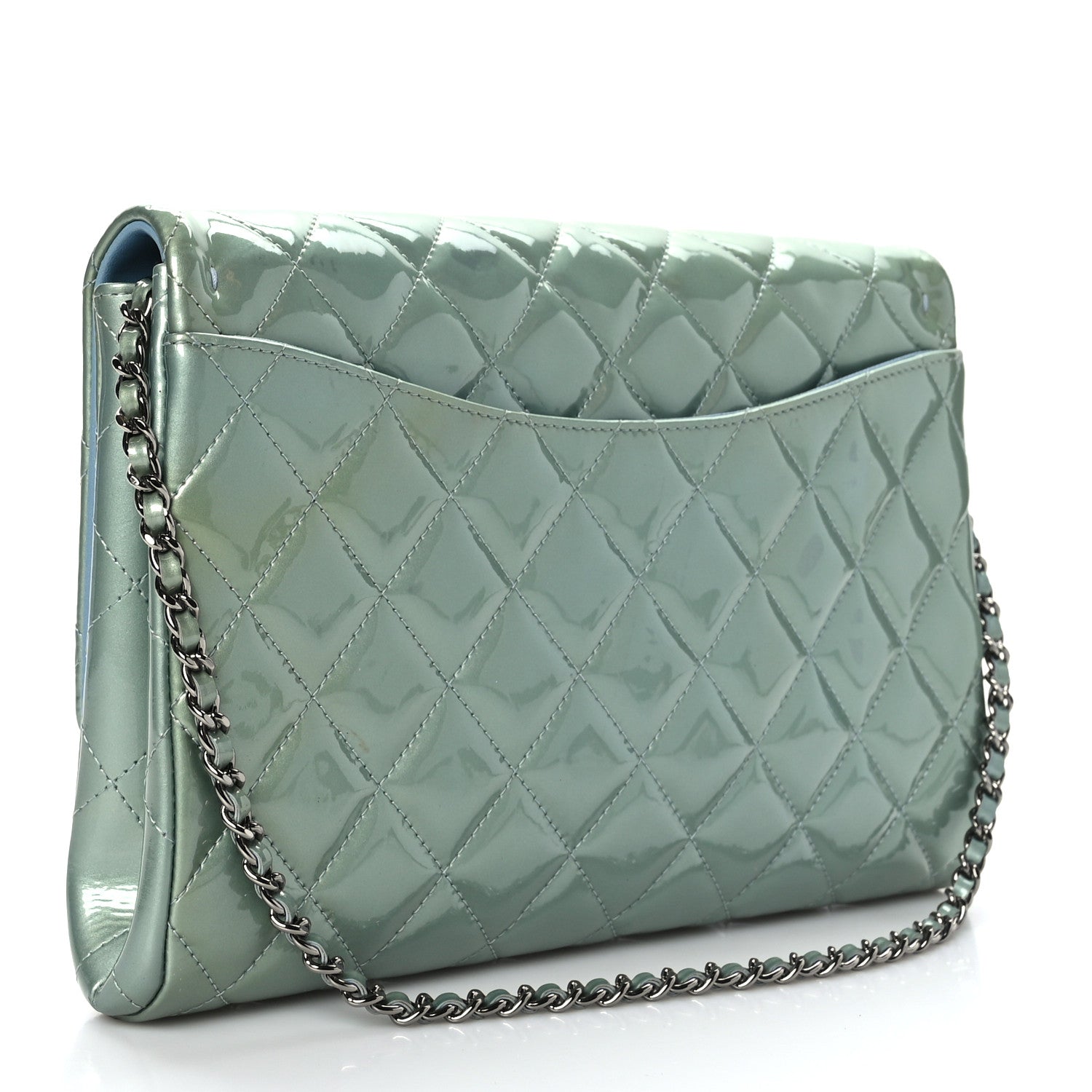 Chanel Patent Quilted Clutch with Chain Flap Blue 3 of 9