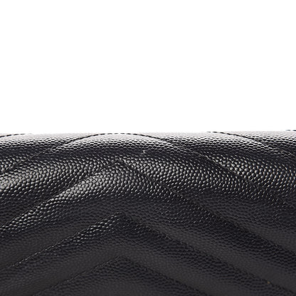 Saint Laurent Grain De Poudre Matelasse Chevron Monogram Chain Wallet Black 20 of 23