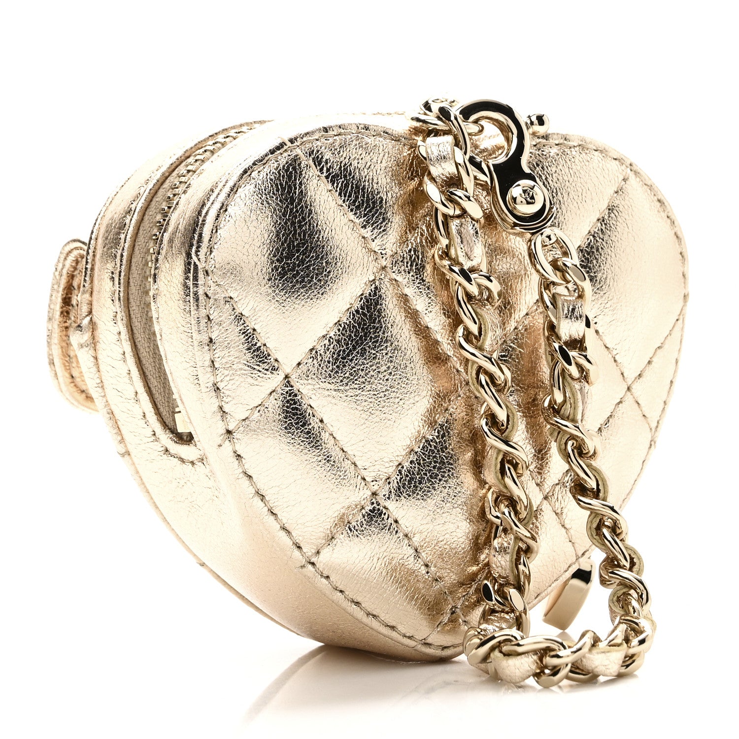 Chanel Metallic Lambskin Quilted CC Mini In Love Heart Bag Charm Gold 3 of 9