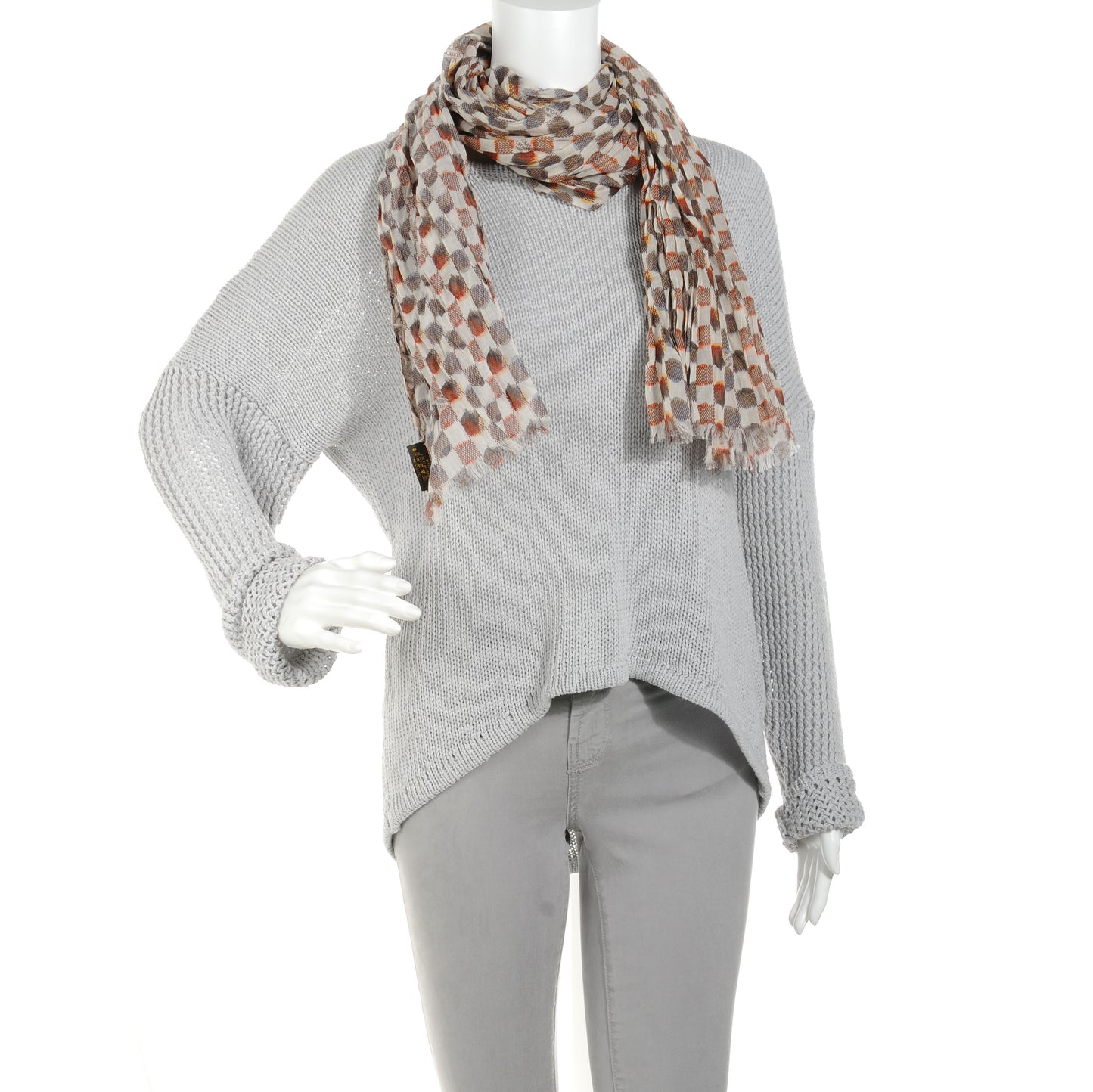 Cotton Painted Damier Etole Stole Scarf Marron