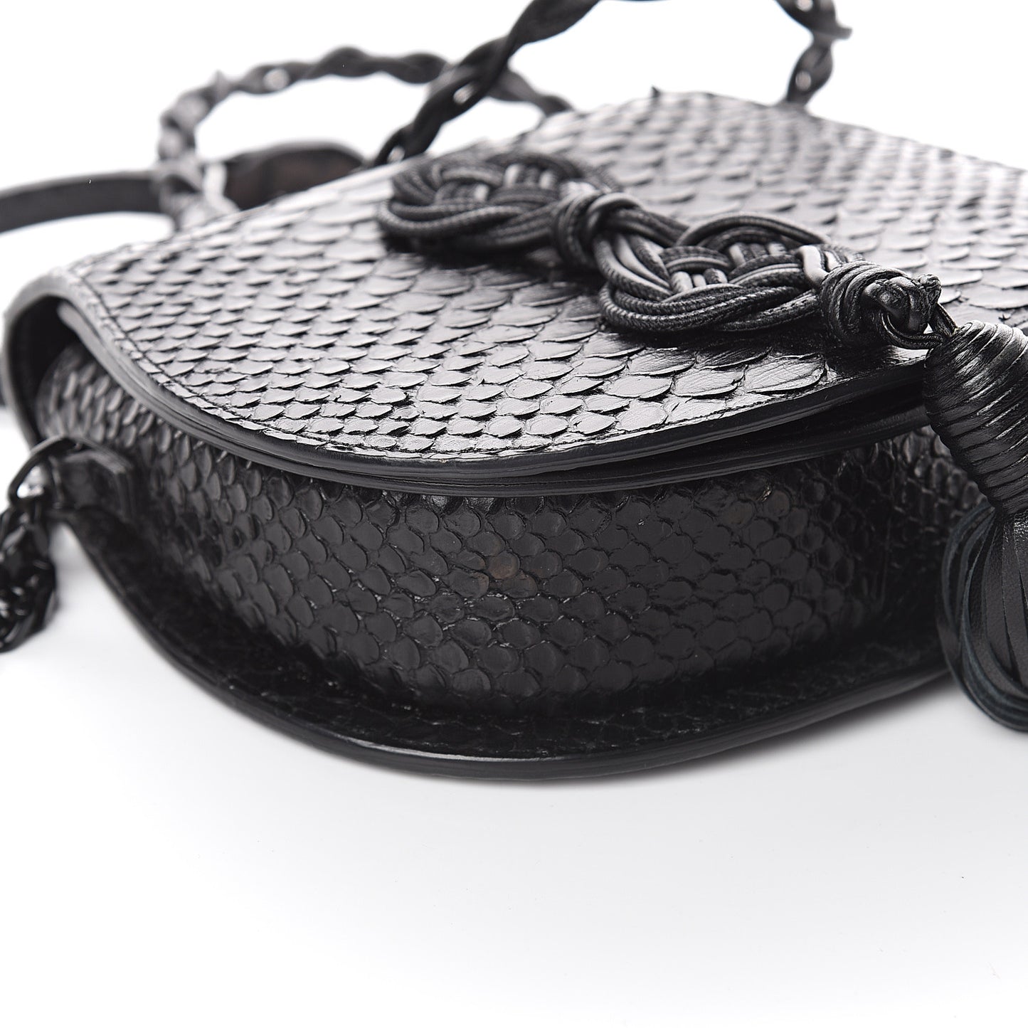 Python Calfskin Embossed Passementerie Chain Bag Black