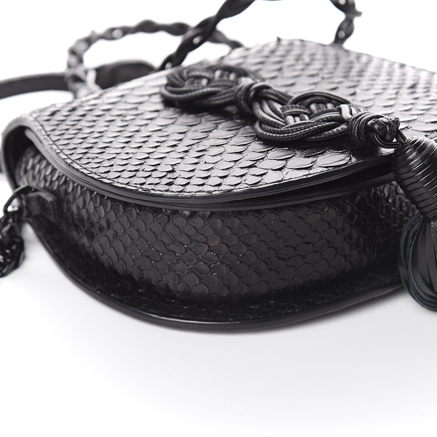 Saint Laurent Python Calfskin Embossed Passementerie Chain Bag Black 6 of 7