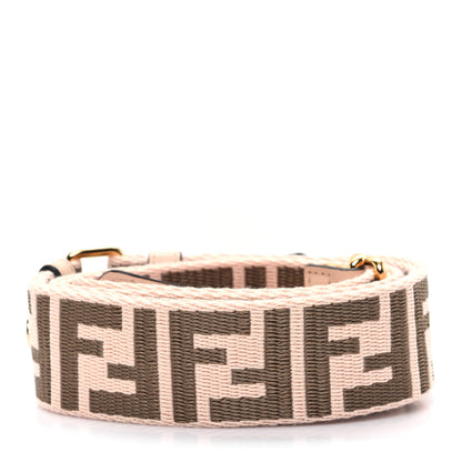 Fendi Jacquard Ribbon Vitello King FF Bi-Color Intreccio Adjustable Strap You Light Rose Camel 2 of 4