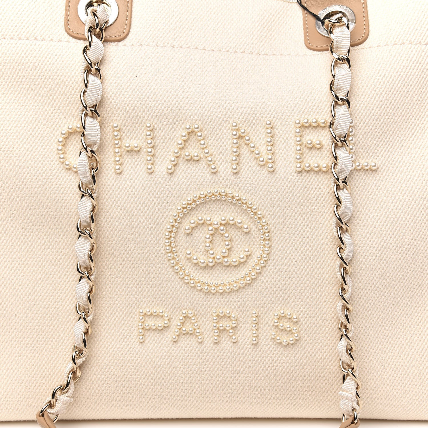 Chanel Canvas Pearl Large Deauville Tote Ecru Beige 7 of 7
