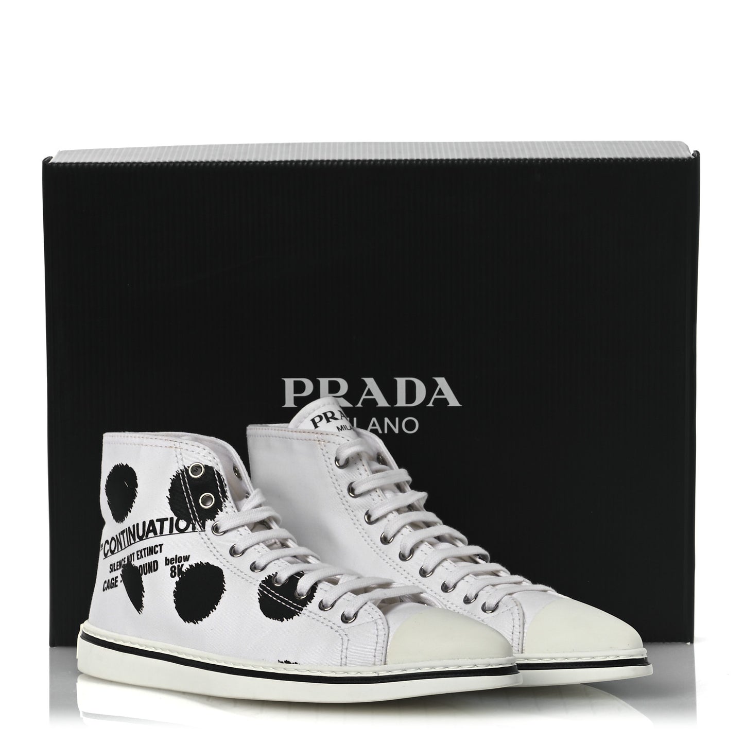 Canvas Polka Dot Point Toe High Top Sneakers 37 White Black
