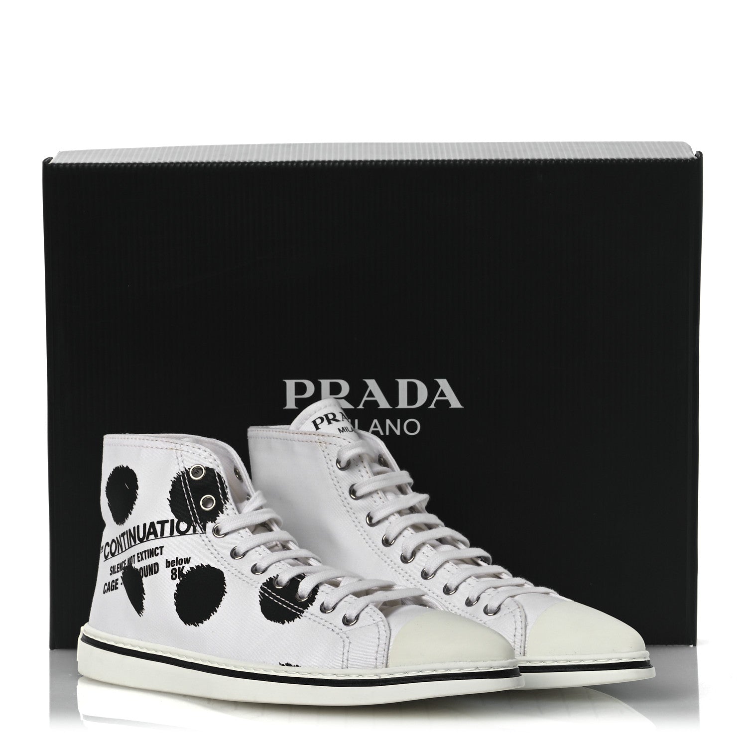 Prada Canvas Polka Dot Point Toe High Top Sneakers 37 White Black 11 of 11